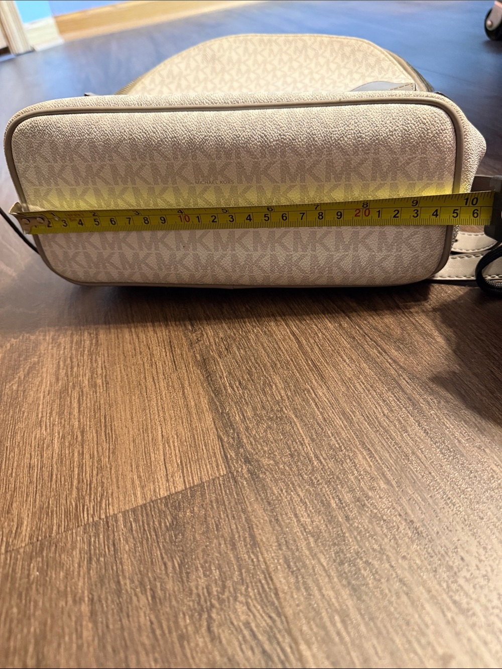 Michael Kors White and Taupe Logo Dome Crossbody Backpack - Picture 12 of 12